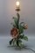 Hollywood Regency Style Green and Red Painted Toleware Flower Table Lamp, 1970s 5