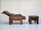 Danish Adjustable Lounge Chair with Footstool in Brown Leather from Skippers Møbler, 1970s, Set of 2, Image 4