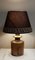 Vintage Table Lamp with Round Foot in Yew Wood with Brass Mount and Brown Fabric Screen with Colored Border, 1970s, Image 7