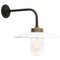 Vintage Industrial Brass and Glass Wall Light in White Enamel 2