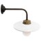 Vintage Industrial Brass and Glass Wall Light in White Enamel 3