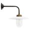 Vintage Industrial Brass and Glass Wall Light in White Enamel 1