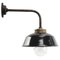 Vintage Industrial Black Enamel, Brass and Clear Striped Glass Wall Light 1