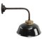 Vintage Industrial Black Enamel, Brass and Clear Striped Glass Wall Light 4