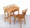 Bohemian Wicker Desk and Chair, France, 1970s, Set of 2 1