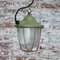 Lámpara colgante industrial vintage de metal verde y vidrio holófano, Imagen 6