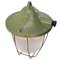 Vintage Industrial Green Metal & Holophane Glass Pendant Lamp 2