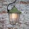 Lámpara colgante industrial vintage de metal verde y vidrio holófano, Imagen 5