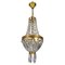 French Empire Style Brass and Crystal Glass Basket Chandelier, 1950s 1