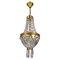 French Empire Style Brass and Crystal Glass Basket Chandelier, 1950s, Image 1