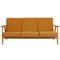 Three-Seater Cigar Sofa in Oak and Yellow Fabric by Hans Wegner, 1960s, Image 1