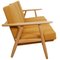 Three-Seater Cigar Sofa in Oak and Yellow Fabric by Hans Wegner, 1960s, Image 2