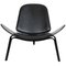Vintage Black Shell Chair in Black Leather by Hans Wegner, 2000s, Image 1