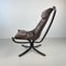 Brauner Vintage Falcon Chair aus Leder mit hoher Rückenlehne von Sigurd Resell 7