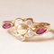 Vintage 8k Yellow Gold Flower Ring with White Glass Paste and Synthetic Rubies, 1960s 2