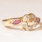 Vintage 8k Yellow Gold Flower Ring with White Glass Paste and Synthetic Rubies, 1960s 7