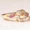 Vintage 8k Yellow Gold Flower Ring with White Glass Paste and Synthetic Rubies, 1960s, Image 7