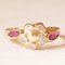 Vintage 8k Yellow Gold Flower Ring with White Glass Paste and Synthetic Rubies, 1960s 1