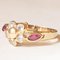 Vintage 8k Yellow Gold Flower Ring with White Glass Paste and Synthetic Rubies, 1960s 3
