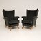 Mid-Century Black Velvet Armchairs, 1950s, Set of 2 1