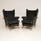 Mid-Century Black Velvet Armchairs, 1950s, Set of 2, Image 1