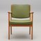 Vintage Green Leather & Walnut Armchair by Karl Erik Ekselius for Jo Carlsson, Sweden, 1960s 4