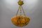 Antique French Amber Color Alabaster and Brass Pendant Light, 1920, Image 2
