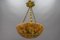 Antique French Amber Color Alabaster and Brass Pendant Light, 1920 3