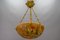 Antique French Amber Color Alabaster and Brass Pendant Light, 1920 20