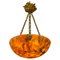 Antique French Amber Color Alabaster and Brass Pendant Light, 1920 1