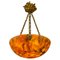 Antique French Amber Color Alabaster and Brass Pendant Light, 1920, Image 1