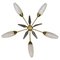 Mid-Century Modern Brass and White Glass Five-Light Sputnik Flush Mount, Italy, 1950s 1