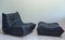 Togo Lounge Chair and Footstool in Black Leather by Michel Ducaroy for Ligne Roset, 1990s, Set of 2, Image 12