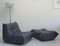 Togo Lounge Chair and Footstool in Black Leather by Michel Ducaroy for Ligne Roset, 1990s, Set of 2, Image 3