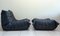 Togo Lounge Chair and Footstool in Black Leather by Michel Ducaroy for Ligne Roset, 1990s, Set of 2 1