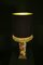 Pilgrim Holzskulpturenlampe mit schwarzem zylindrischem Lampenschirm aus Leinen von Houlès 3