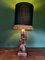 Pilgrim Holzskulpturenlampe mit schwarzem zylindrischem Lampenschirm aus Leinen von Houlès 7
