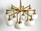 Large Space Age Brass Ceiling Lamp with 12 White Glass Balls from Kaiser, 1960s 12