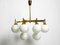 Large Space Age Brass Ceiling Lamp with 12 White Glass Balls from Kaiser, 1960s, Image 18
