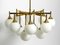 Large Space Age Brass Ceiling Lamp with 12 White Glass Balls from Kaiser, 1960s, Image 1