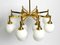 Large Space Age Brass Ceiling Lamp with 12 White Glass Balls from Kaiser, 1960s, Image 15