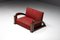 Französisches Art Deco Sofa aus Rot gestreiftem Samt mit Swoosh Armlehnen, 1940er 3