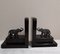 German Art Deco Book Supports in Black and Gray Stone with Green-Patinated Bronze Elephants, 1930s, Set of 2 1