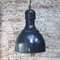 Industrial Pendant Light in Dark Blue Enamel and Brass, 1950s 4