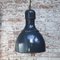 Lámpara colgante industrial de latón y esmalte azul oscuro, años 50, Imagen 4