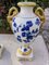 Bavarian Amphora Shaped Vases in White & Gold Porcelain with Handmade Blue Floral Decorations & Golden Swan Neck-Shaped Handles, Set of 2 2