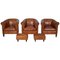 Vintage Dutch Cognac Leather Club Chairs with Footstools, Set of 5 1