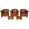 Vintage Dutch Cognac Leather Club Chairs with Footstools, Set of 5, Image 1