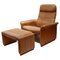 Camel Leather Ds-50 Lounge Chair & Footstool attributed to de Sede, 1970s, Set of 2 1