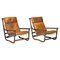 Swedish Leather and Bamboo Easy Chairs, 1960s, Set of 2 1